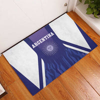 Purple and white Argentina football rubber doormat, angled view with lettering
