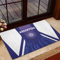 Purple Argentina football rubber doormat on patio with sun emblem design