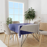 Purple Argentina football tablecloth draped over dining table with matching white side trim