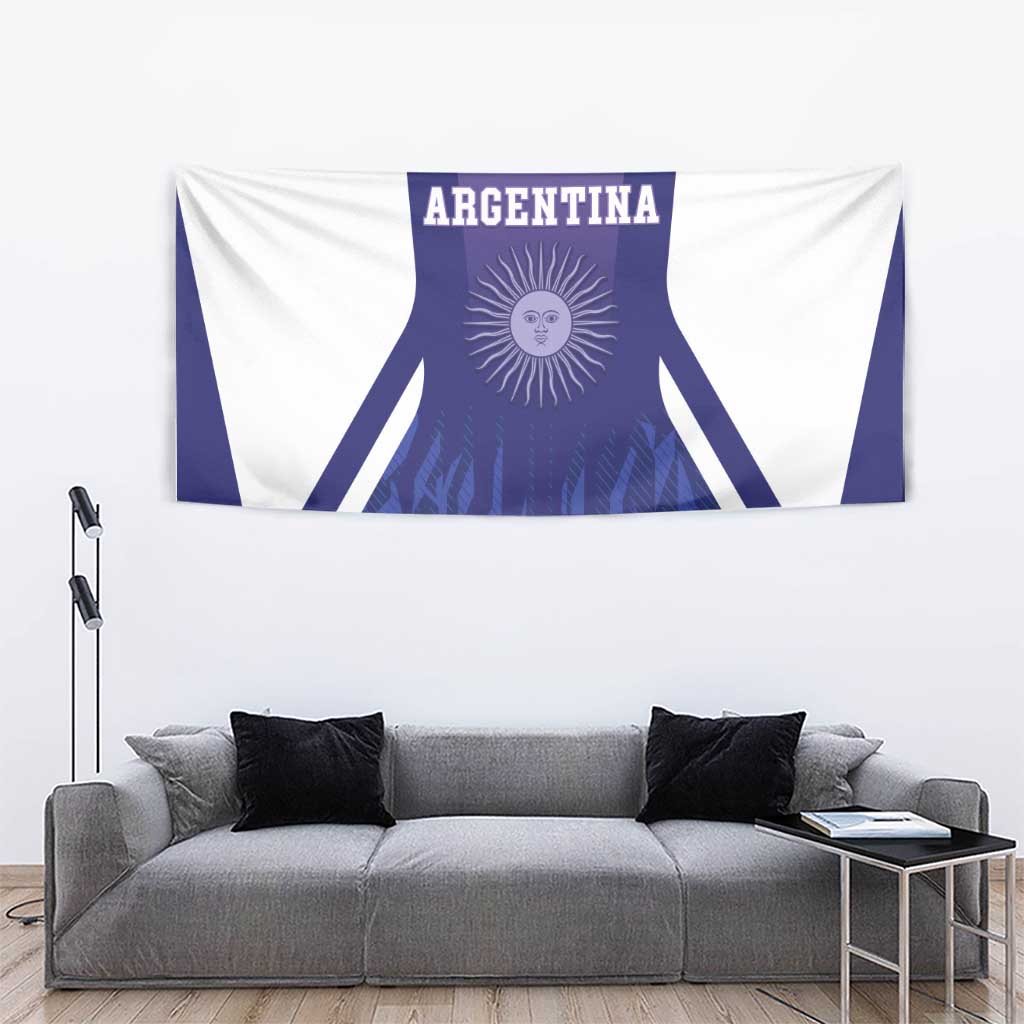 Purple Argentina football tapestry with white side panels and centered 'ARGENTINA' lettering