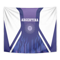 Purple Argentina football tapestry close-up with white side panels and sun emblem