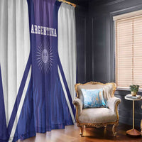 Purple Argentina window curtain panel with white diagonal stripes and sun emblem