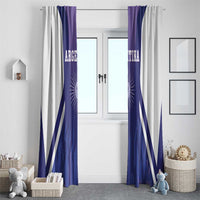 Argentina window curtain pair with purple and blue sides and bold white diagonal stripes
