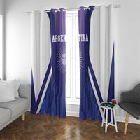 Argentina window curtain pair with purple headers and white diagonal stripes on blue fabric