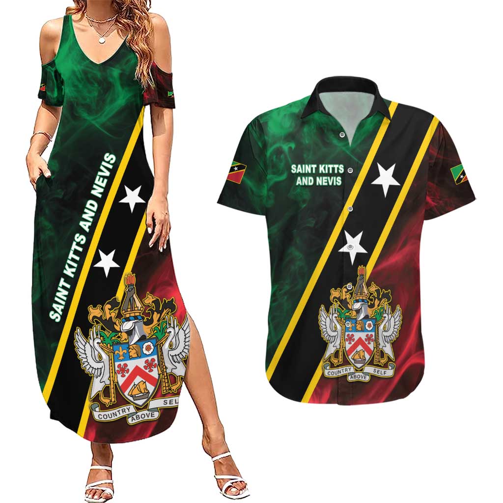 Personalized Saint Kitts and Nevis Couples Matching Summer Maxi Dress and Hawaiian Shirt Flag Style With Stars