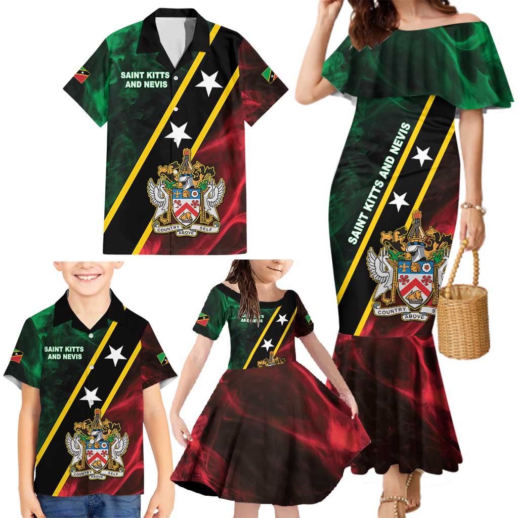 Personalized Saint Kitts and Nevis Family Matching Mermaid Dress and Hawaiian Shirt Flag Style With Stars