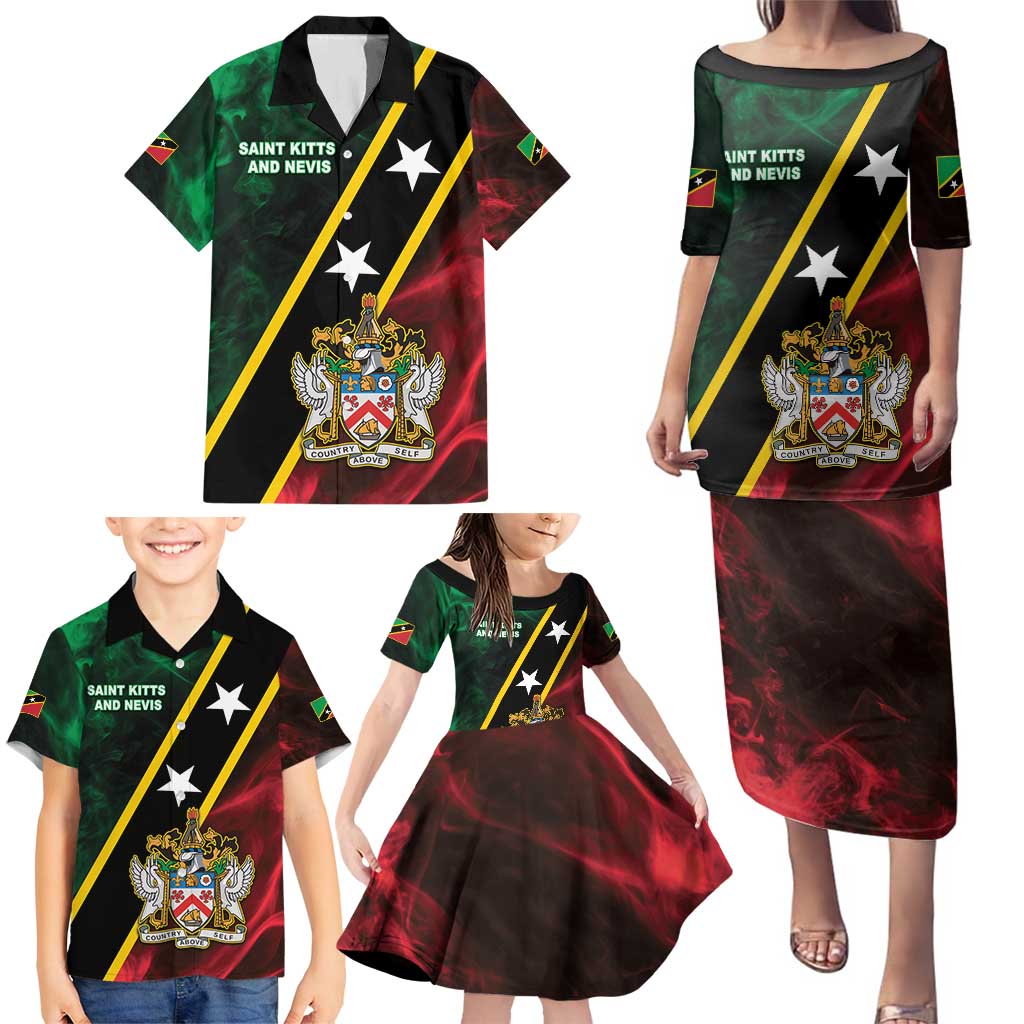 Personalized Saint Kitts and Nevis Family Matching Puletasi and Hawaiian Shirt Flag Style With Stars