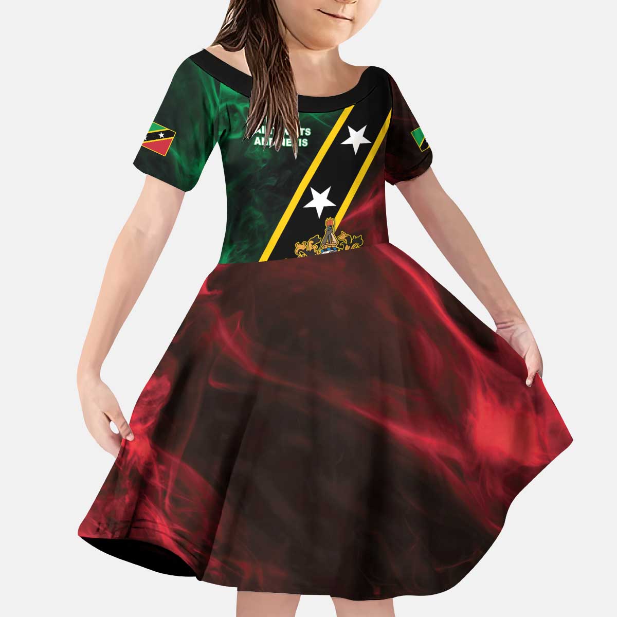 Personalized Saint Kitts and Nevis Kid Short Sleeve Dress Flag Style With Stars