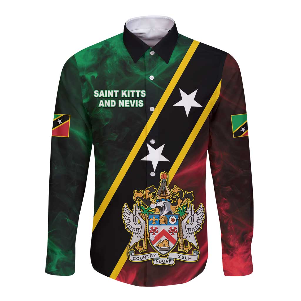 Personalized Saint Kitts and Nevis Long Sleeve Button Shirt Flag Style With Stars