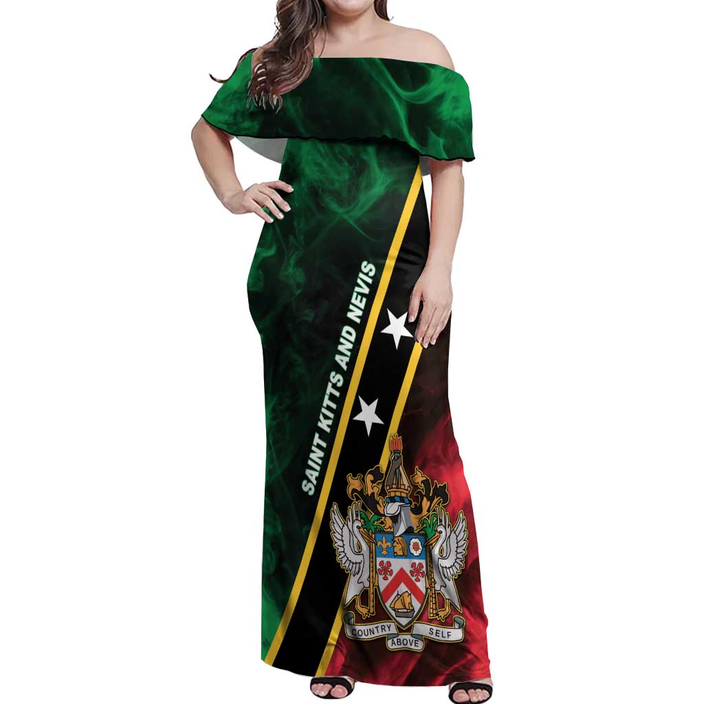 Personalized Saint Kitts and Nevis Off Shoulder Maxi Dress Flag Style With Stars