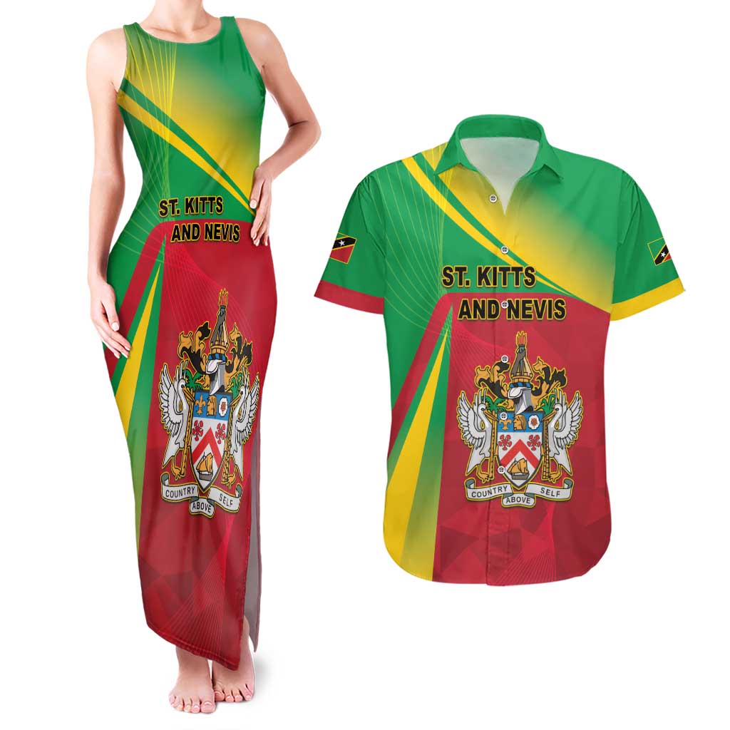 Personalized Saint Kitts and Nevis Couples Matching Tank Maxi Dress and Hawaiian Shirt Coat Of Arms Sporty Style