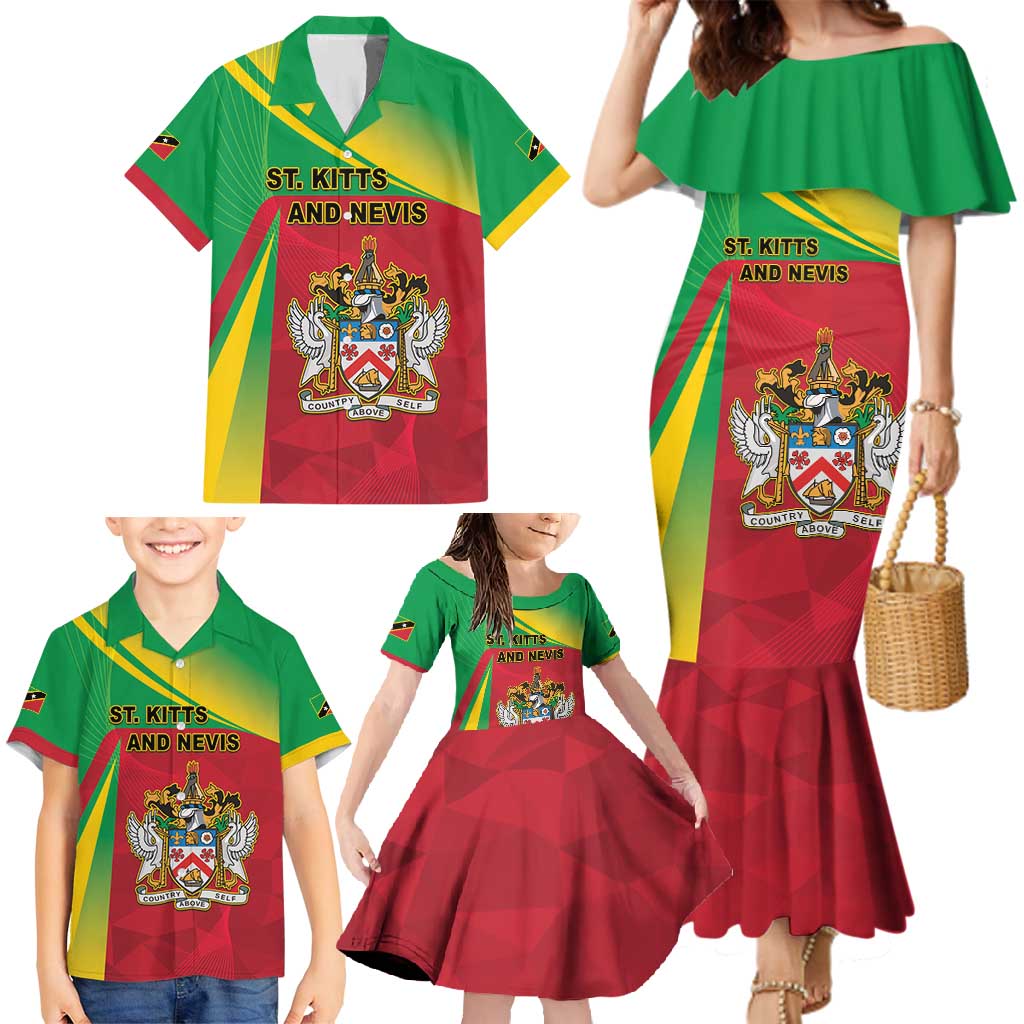 Personalized Saint Kitts and Nevis Family Matching Mermaid Dress and Hawaiian Shirt Coat Of Arms Sporty Style