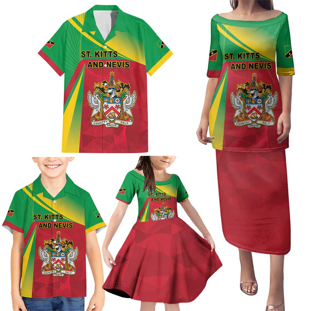 Personalized Saint Kitts and Nevis Family Matching Puletasi and Hawaiian Shirt Coat Of Arms Sporty Style