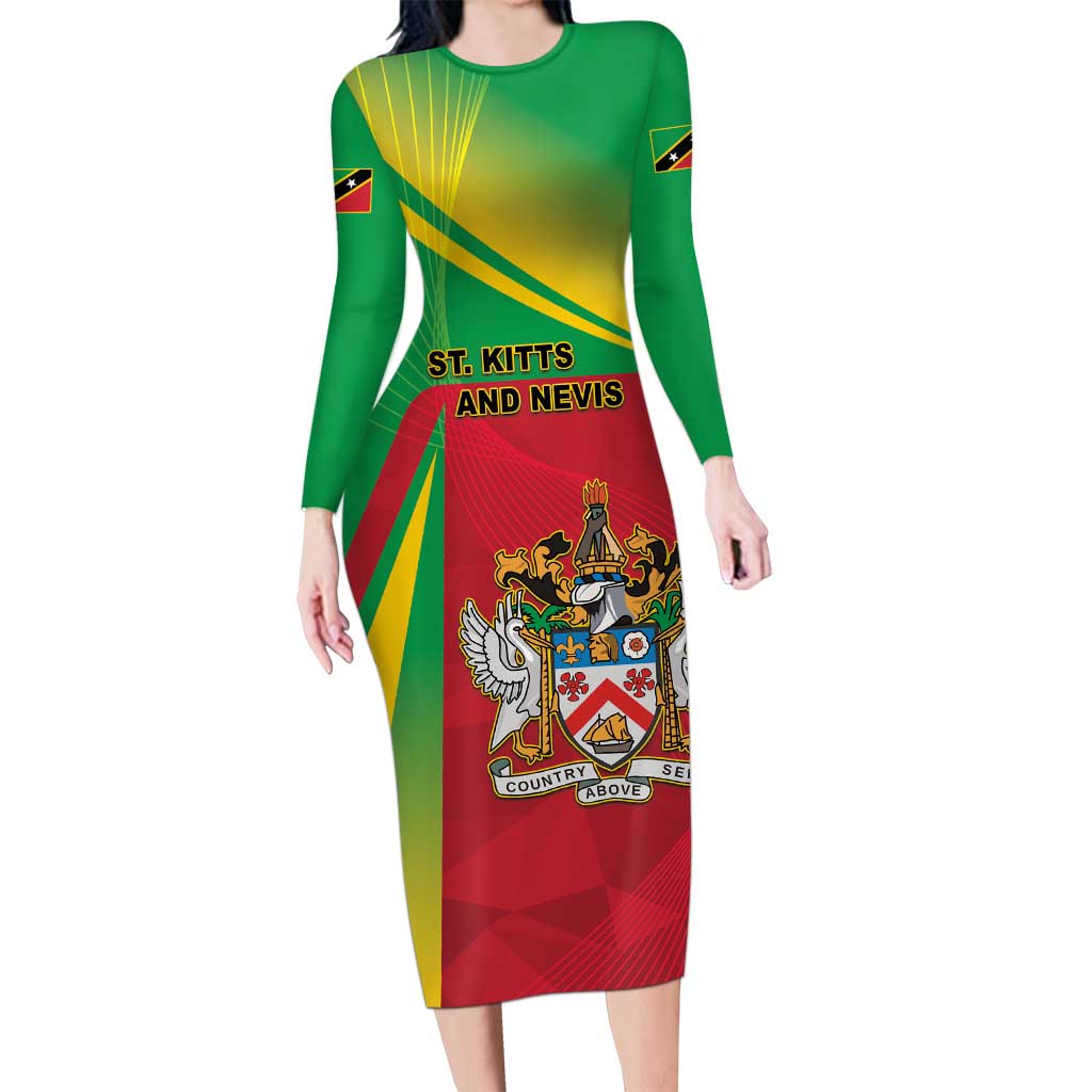 Personalized Saint Kitts and Nevis Long Sleeve Bodycon Dress Coat Of Arms Sporty Style