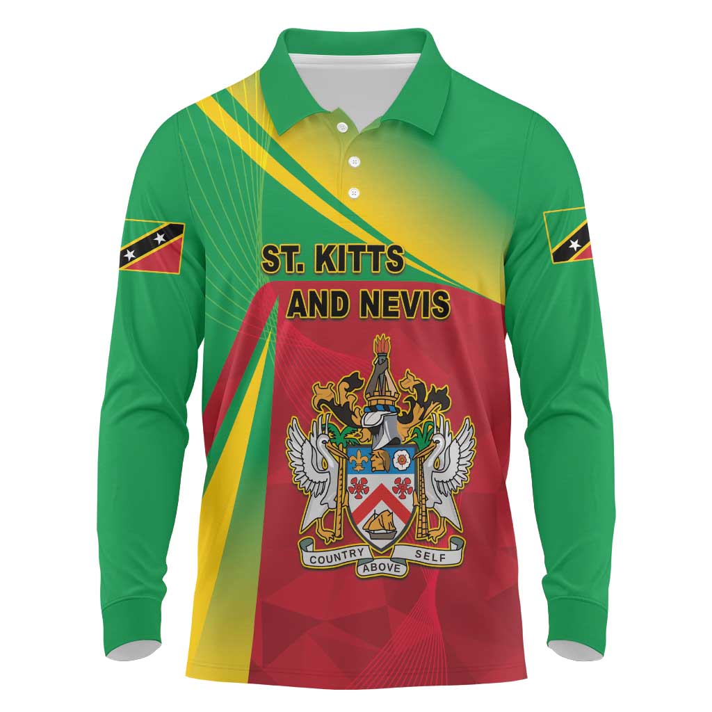 Personalized Saint Kitts and Nevis Long Sleeve Polo Shirt Coat Of Arms Sporty Style