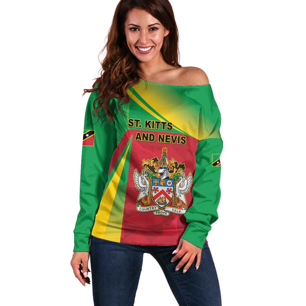 Personalized Saint Kitts and Nevis Off Shoulder Sweater Coat Of Arms Sporty Style