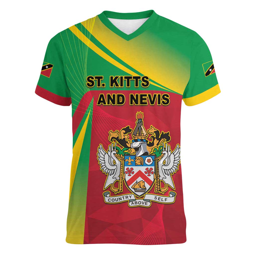 Personalized Saint Kitts and Nevis Women V-Neck T-Shirt Coat Of Arms Sporty Style