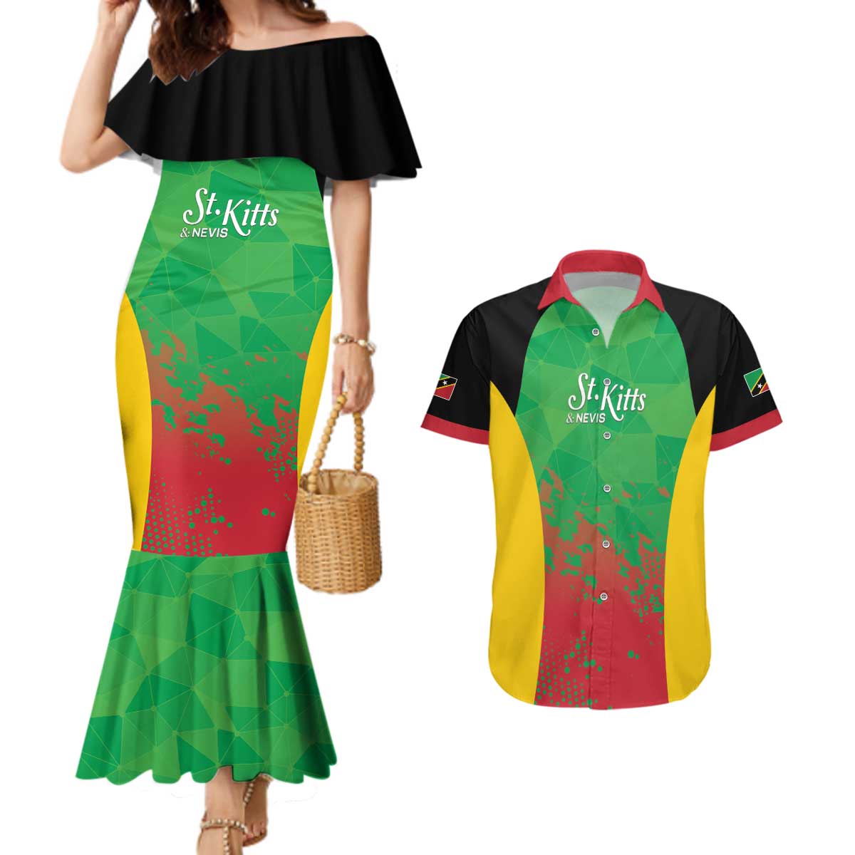 Custom Saint Kitts and Nevis Cricket Couples Matching Mermaid Dress and Hawaiian Shirt Simple Style