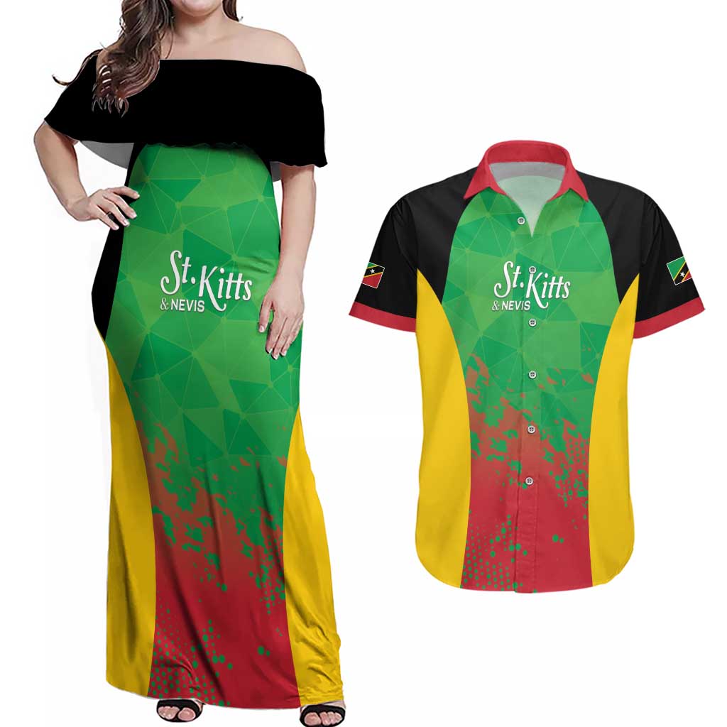 Custom Saint Kitts and Nevis Cricket Couples Matching Off Shoulder Maxi Dress and Hawaiian Shirt Simple Style