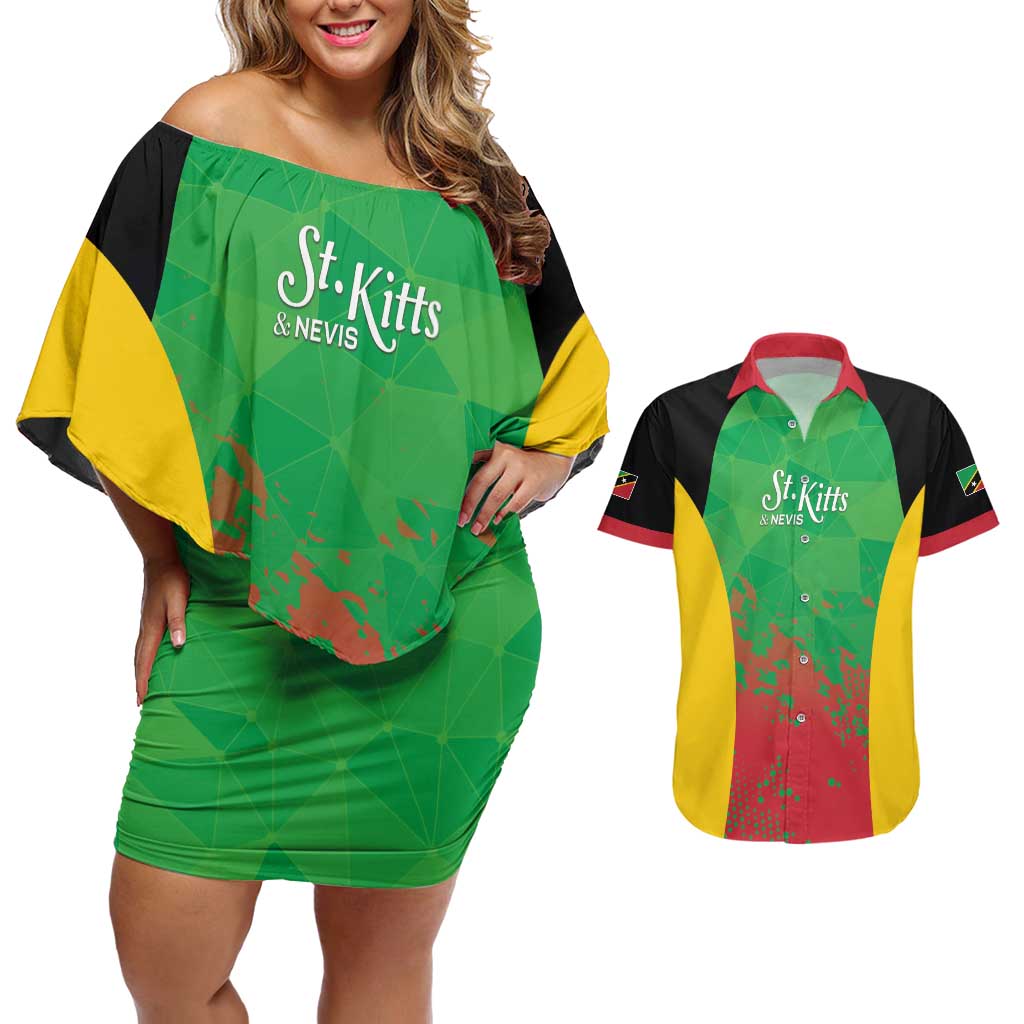 Custom Saint Kitts and Nevis Cricket Couples Matching Off Shoulder Short Dress and Hawaiian Shirt Simple Style