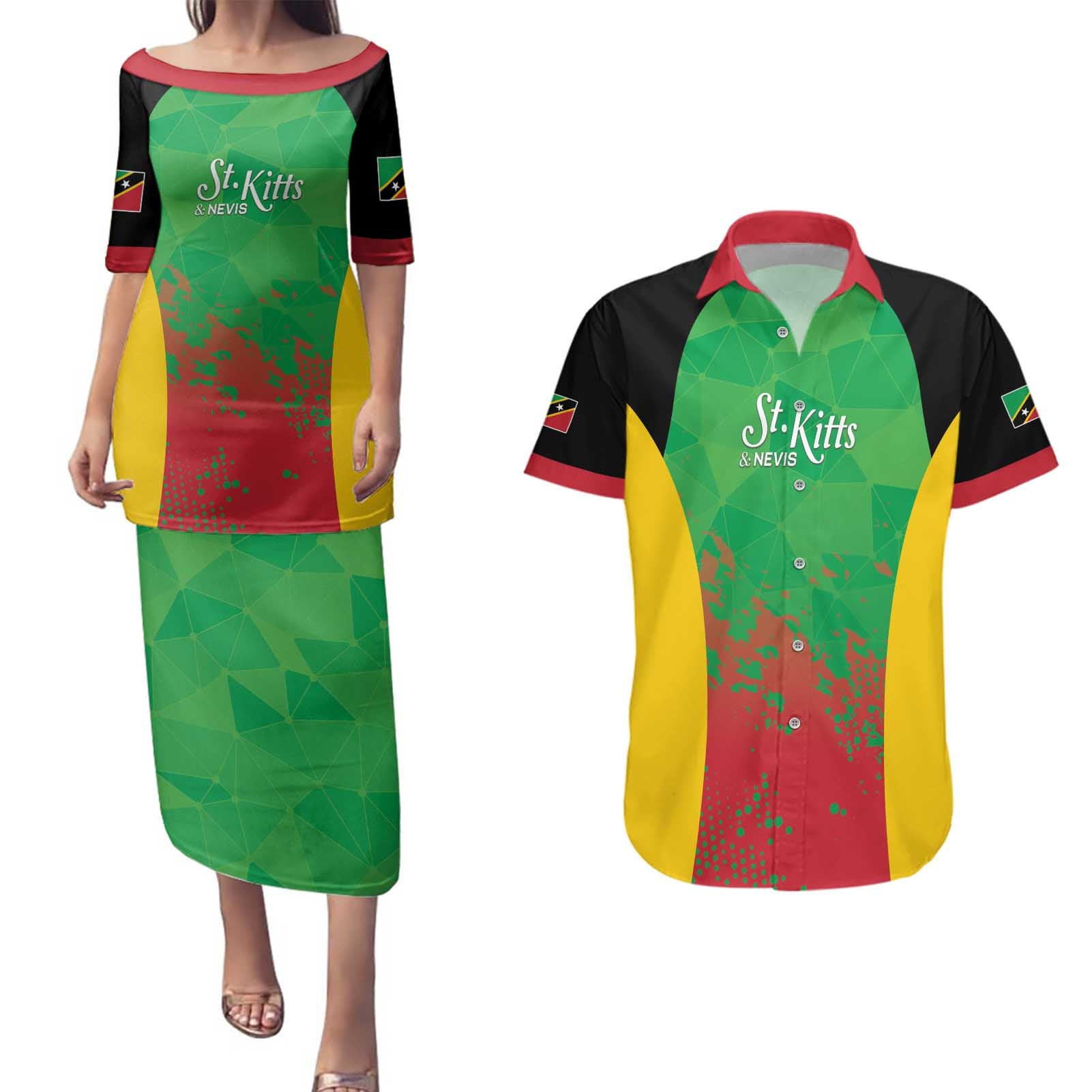 Custom Saint Kitts and Nevis Cricket Couples Matching Puletasi and Hawaiian Shirt Simple Style