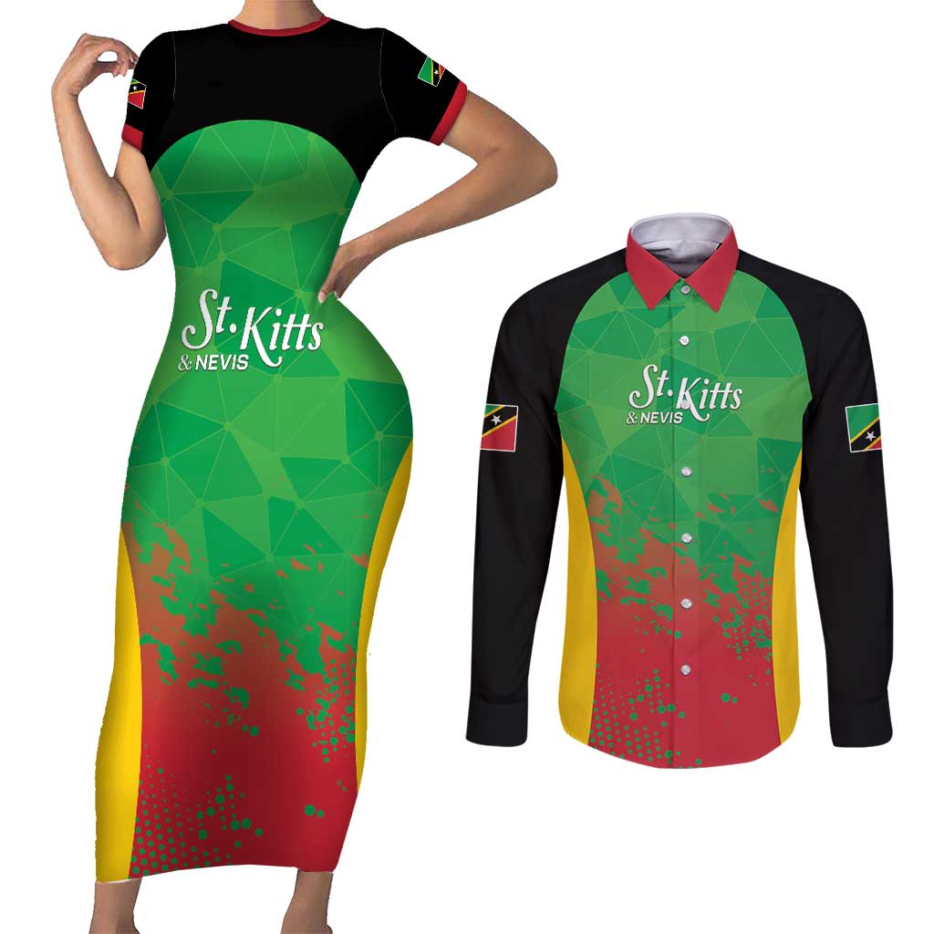 Custom Saint Kitts and Nevis Cricket Couples Matching Short Sleeve Bodycon Dress and Long Sleeve Button Shirt Simple Style