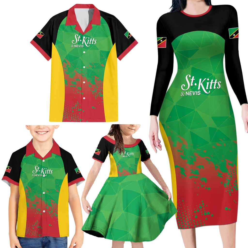 Custom Saint Kitts and Nevis Cricket Family Matching Long Sleeve Bodycon Dress and Hawaiian Shirt Simple Style