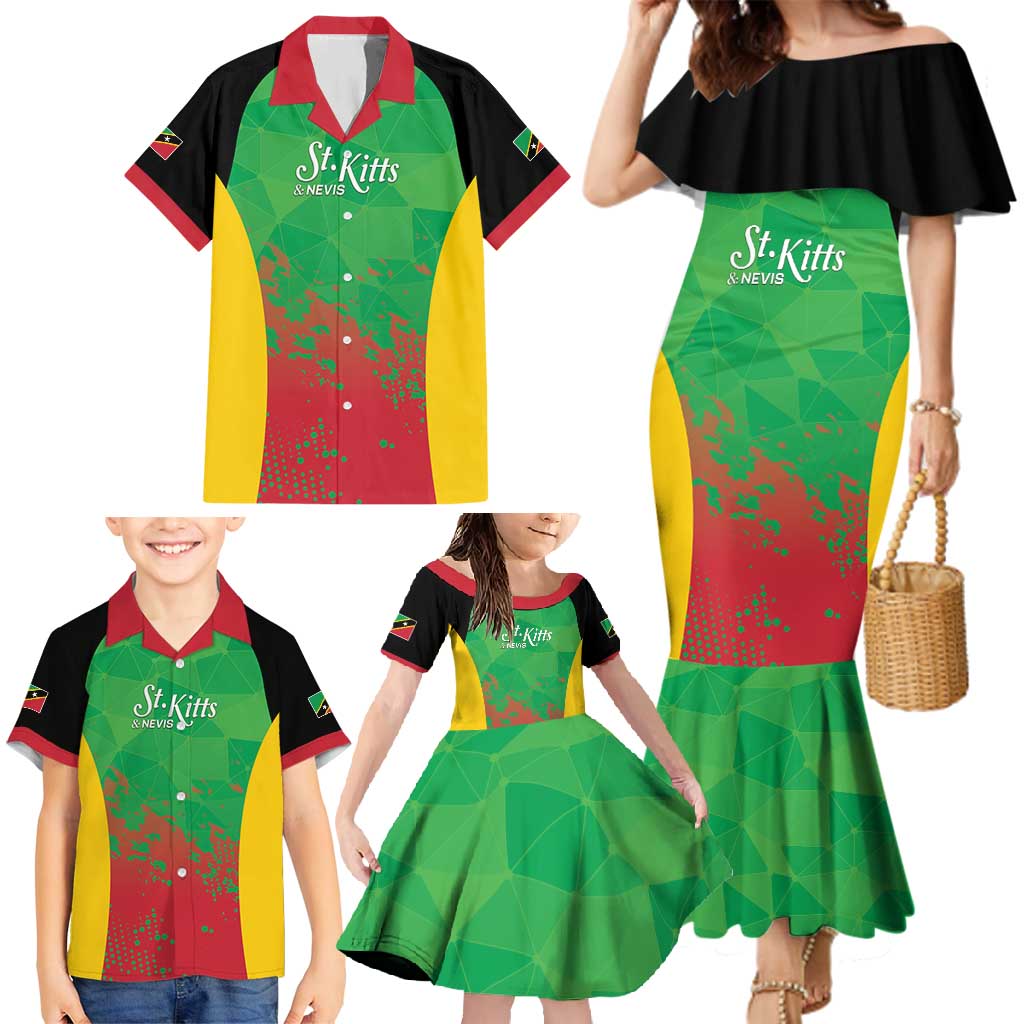 Custom Saint Kitts and Nevis Cricket Family Matching Mermaid Dress and Hawaiian Shirt Simple Style