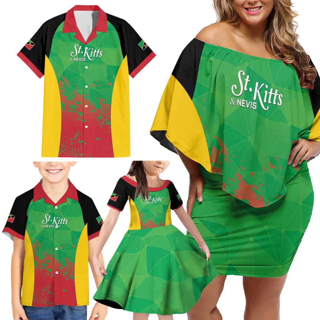 Custom Saint Kitts and Nevis Cricket Family Matching Off Shoulder Short Dress and Hawaiian Shirt Simple Style