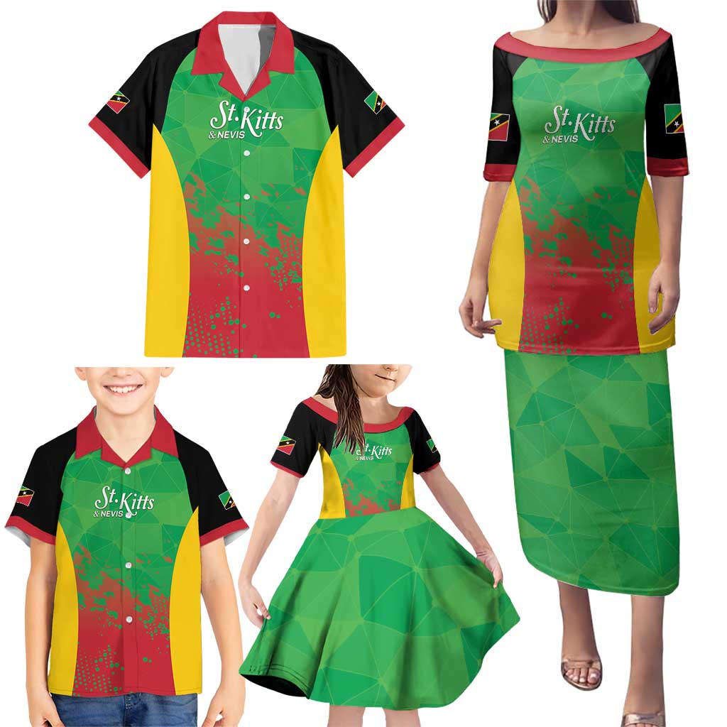 Custom Saint Kitts and Nevis Cricket Family Matching Puletasi and Hawaiian Shirt Simple Style