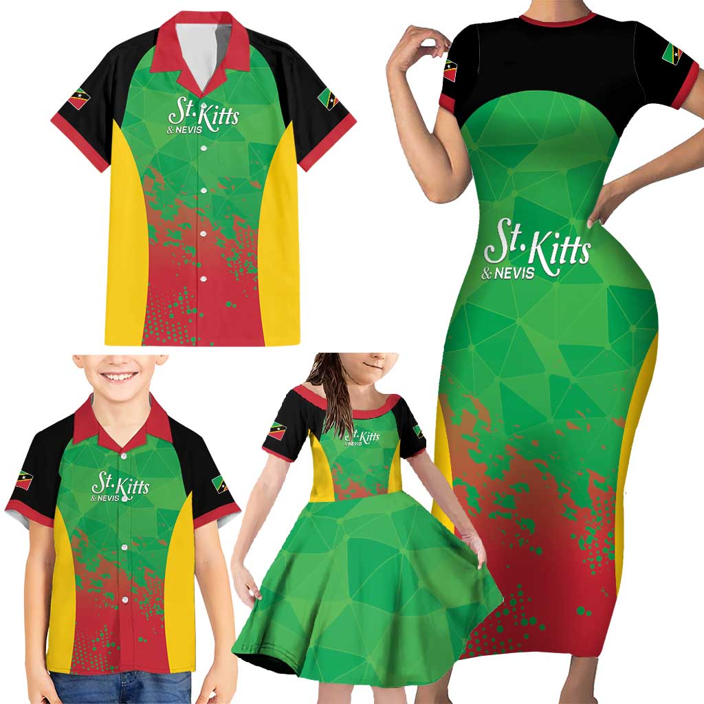 Custom Saint Kitts and Nevis Cricket Family Matching Short Sleeve Bodycon Dress and Hawaiian Shirt Simple Style