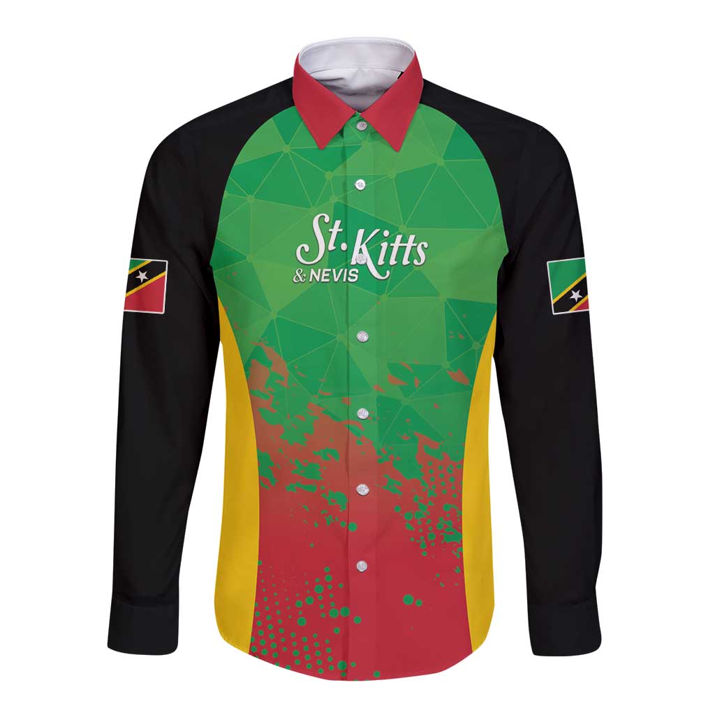 Custom Saint Kitts and Nevis Cricket Long Sleeve Button Shirt Simple Style