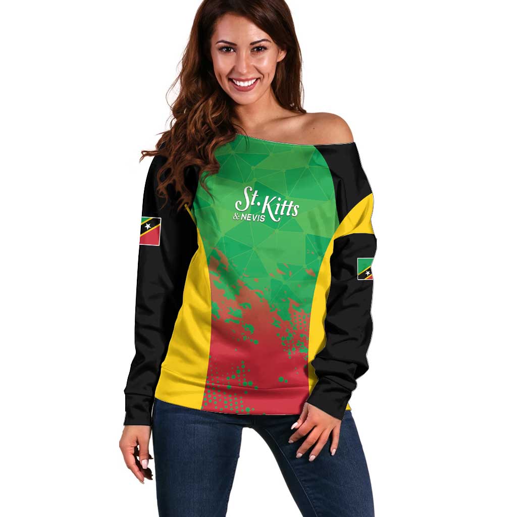 Custom Saint Kitts and Nevis Cricket Off Shoulder Sweater Simple Style