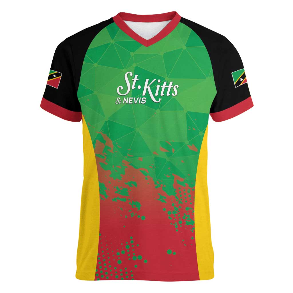 Custom Saint Kitts and Nevis Cricket Women V-Neck T-Shirt Simple Style