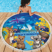 Happy Australia Flag Day Beach Blanket Aussie Animals Grunge Style