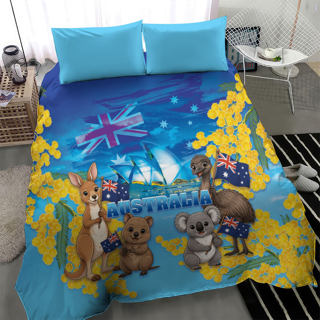 Happy Australia Flag Day Bedding Set Aussie Animals Grunge Style
