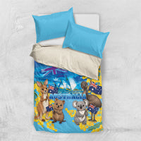 Happy Australia Flag Day Bedding Set Aussie Animals Grunge Style