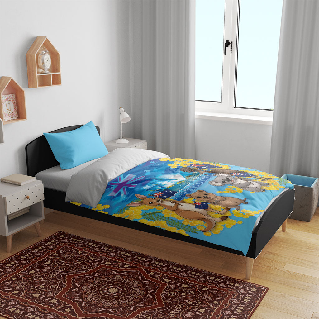 Happy Australia Flag Day Bedding Set Aussie Animals Grunge Style