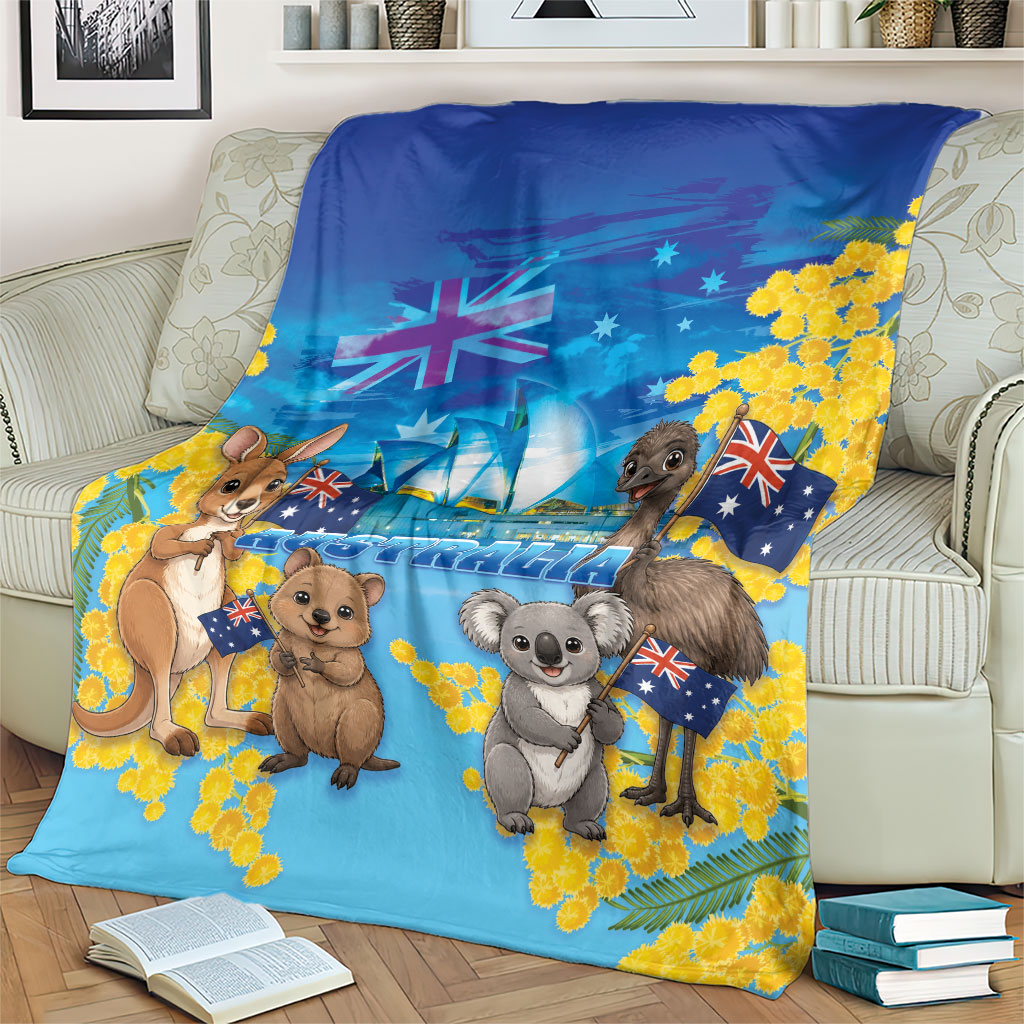 Happy Australia Flag Day Blanket Aussie Animals Grunge Style