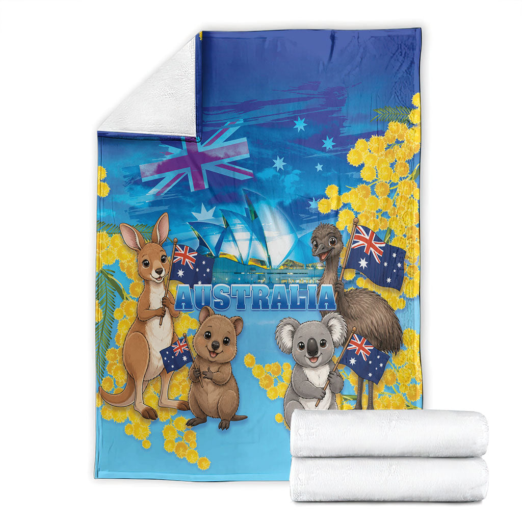 Happy Australia Flag Day Blanket Aussie Animals Grunge Style