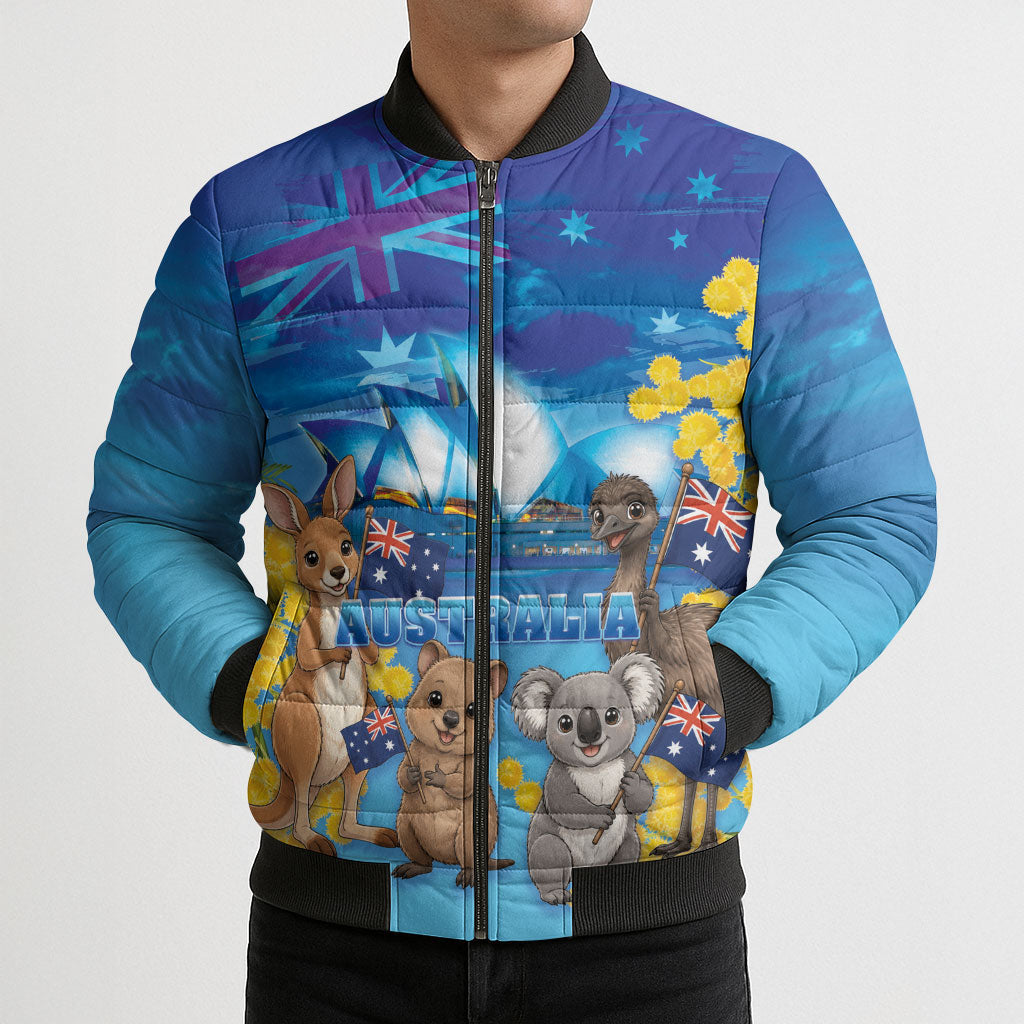 Happy Australia Flag Day Bomber Puffer Jacket Aussie Animals Grunge Style