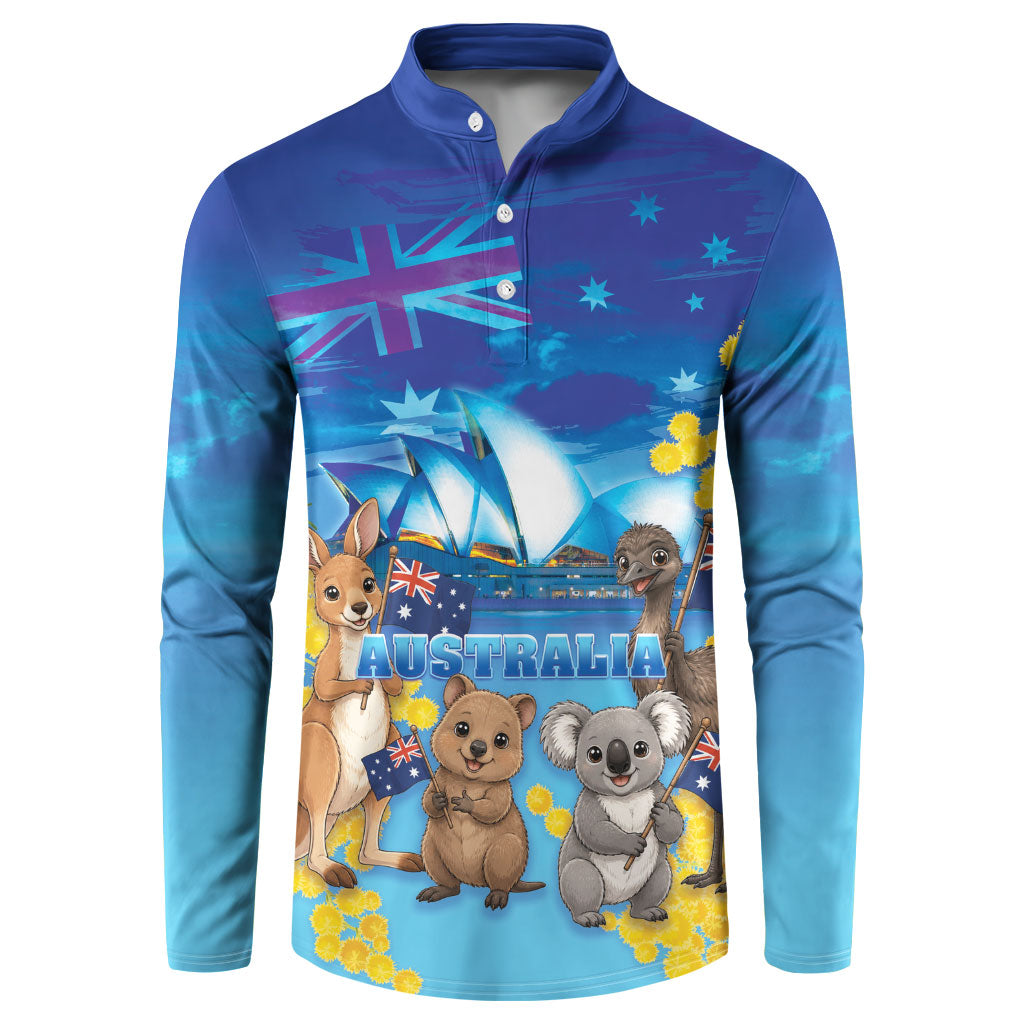 Happy Australia Flag Day Button Sweatshirt Aussie Animals Grunge Style