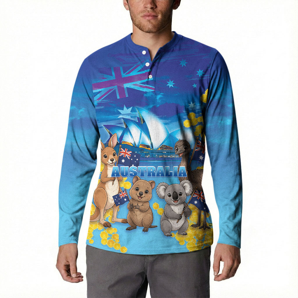 Happy Australia Flag Day Button Sweatshirt Aussie Animals Grunge Style