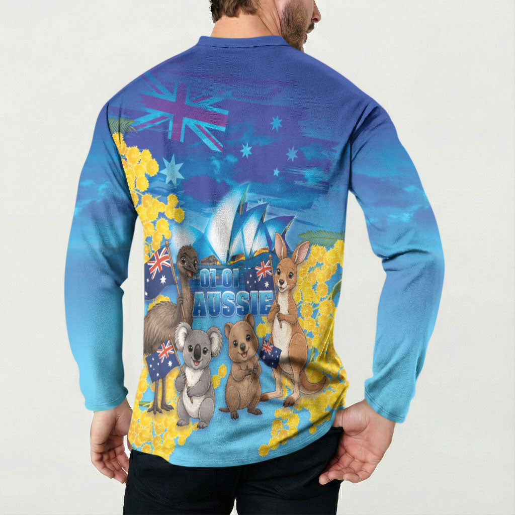 Happy Australia Flag Day Button Sweatshirt Aussie Animals Grunge Style