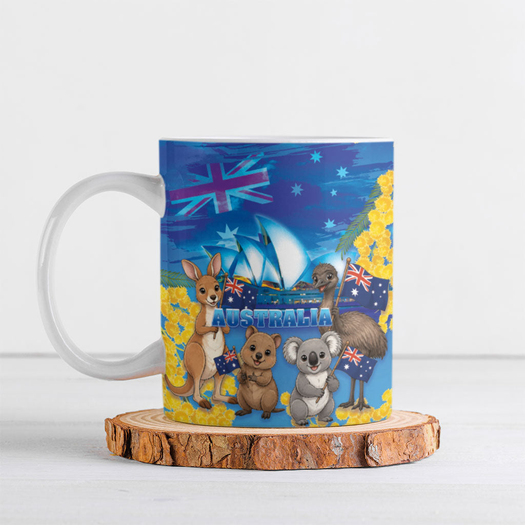 Happy Australia Flag Day Ceramic Mug Aussie Animals Grunge Style