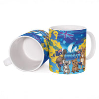 Happy Australia Flag Day Ceramic Mug Aussie Animals Grunge Style