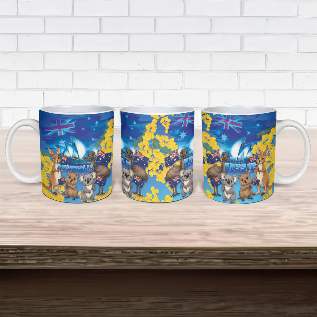 Happy Australia Flag Day Ceramic Mug Aussie Animals Grunge Style