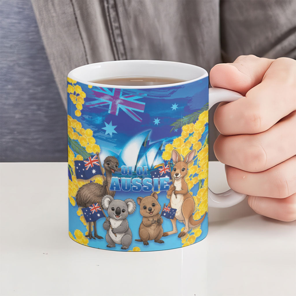 Happy Australia Flag Day Ceramic Mug Aussie Animals Grunge Style