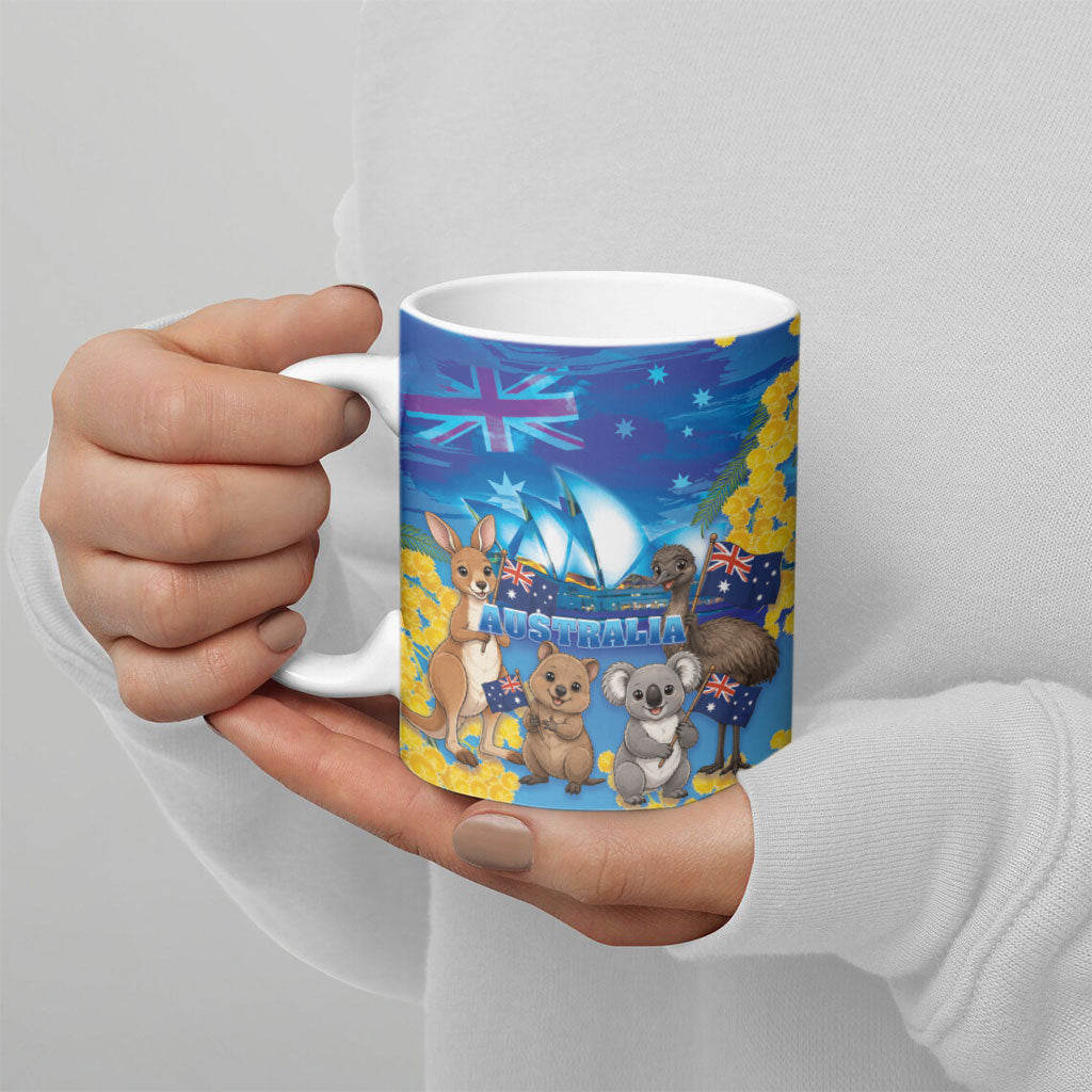 Happy Australia Flag Day Ceramic Mug Aussie Animals Grunge Style