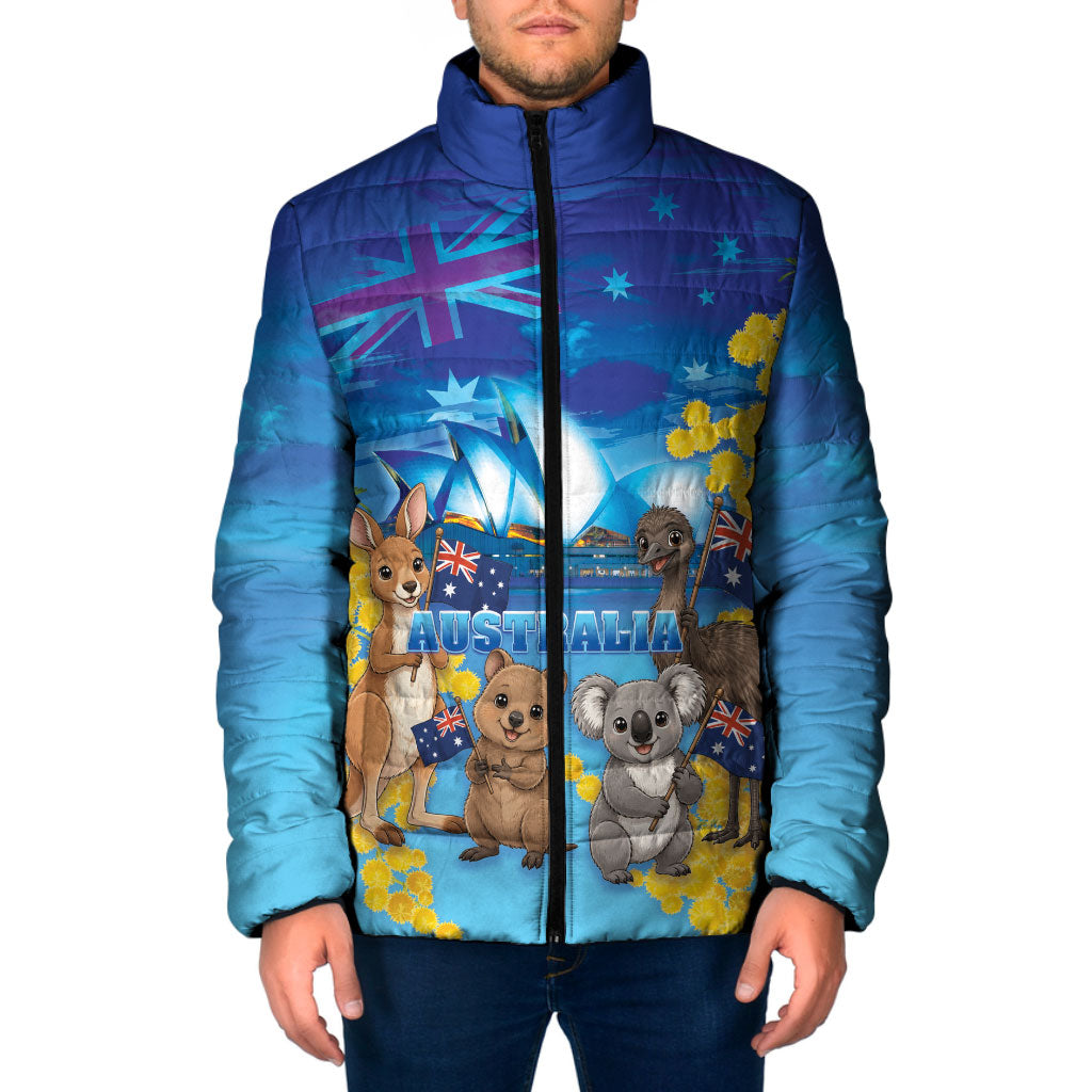Happy Australia Flag Day Padded Jacket Aussie Animals Grunge Style